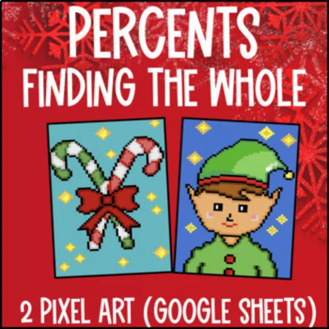 Thumbnail for Finding the Whole Percentages | Winter Digital Pixel Art Percents Word Problems
