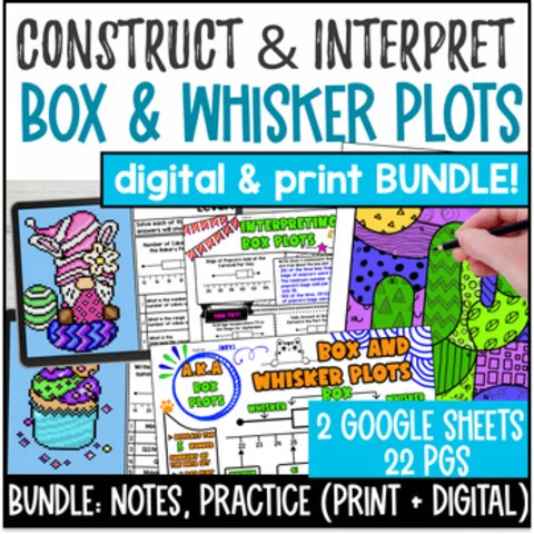 Thumbnail for Box and Whisker Plots Guided Notes w/ Doodle, Pixel Art, Color by Code BUNDLE