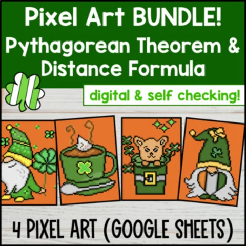 Thumbnail for St. Patrick's Day | Pythagorean Theorem Pixel Art BUNDLE | Distance Formula