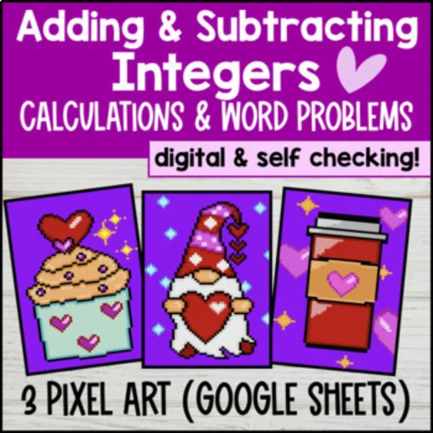 Thumbnail for Adding and Subtracting Integers Calculations & Word Problems â€” 3 Pixel Art