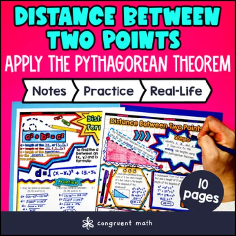Thumbnail for Distance Between Two Points Guided Notes w/ Doodles | Pythagorean Theorem