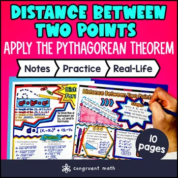 Distance Between Two Points Guided Notes w/ Doodles | Pythagorean Theorem