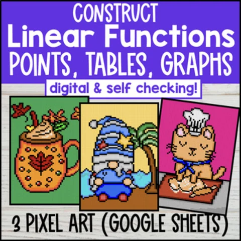 Thumbnail for Linear Functions Digital Pixel Art | Construct Function | Points, Tables, Graphs