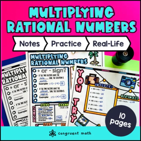 Thumbnail for Multiplying Rational Numbers Fractions Decimals Guided Notes Sketch & Doodles