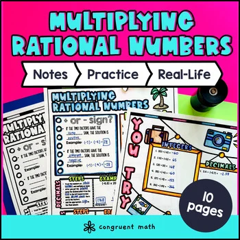 Multiplying Rational Numbers Fractions Decimals Guided Notes Sketch & Doodles