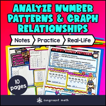 Number Patterns & Graphing Relationships Guided Notes with Doodles | 5th Grade