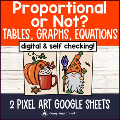 Thumbnail for Proportional & Non-proportional Relationships Pixel Art | Fall & Thanksgiving
