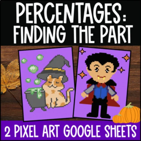 Thumbnail for Percents: Finding the Part Pixel Art | Percent Word Problems | Fall & Halloween