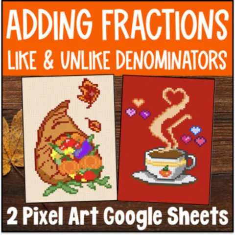 Thumbnail for Adding Fractions with Like & Unlike Denominators Pixel Art | Fall & Halloween