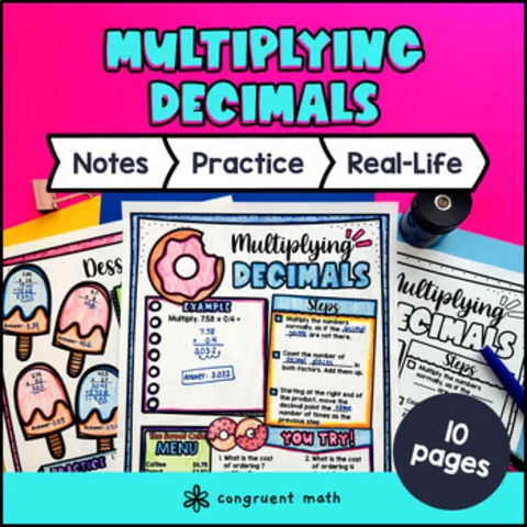 Thumbnail for Multiplying Decimals by Whole Numbers & Decimals Guided Notes Sketch & Doodles