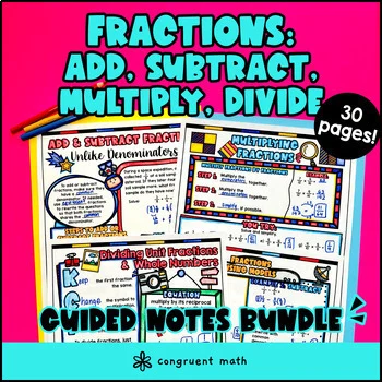 Thumbnail for Fractions Adding Subtracting Multiplying Dividing Guided Notes with Doodles