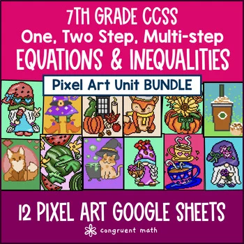 Thumbnail for Equations & Inequalities Pixel Art Unit BUNDLE | 7th Grade CCSS