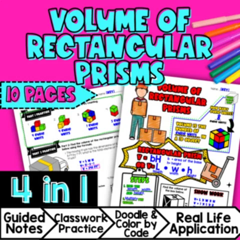 Thumbnail for Volume of Rectangular Prisms — Guided Notes Doodle & Color by Number