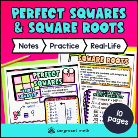 Thumbnail for Perfect Squares and Square Roots Guided Notes & Doodles | 8th Grade Sketch Notes