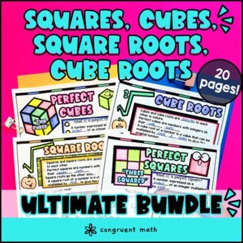 Thumbnail for Square Roots and Cube Roots Guided Notes BUNDLE | Interactive Notebooks Lesson