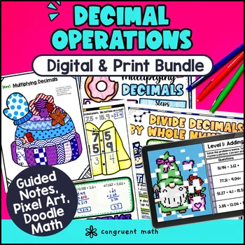Thumbnail for Decimal Operations BUNDLE | 5th & 6th Grade | Guided Notes Pixel Art Doodle Math
