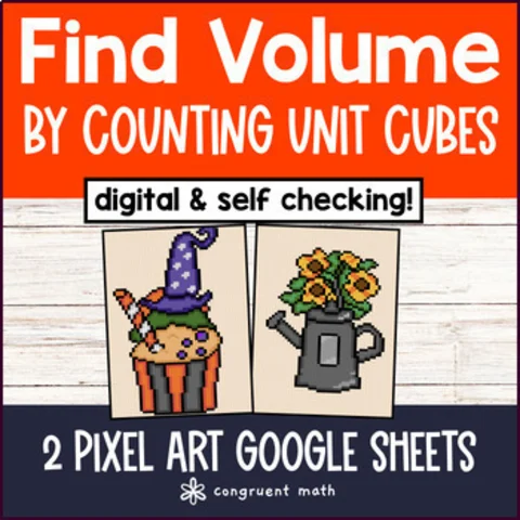 Thumbnail for Volume by Counting Unit Cubes Pixel Art | 3D Solids, Prisms | Fall & Halloween