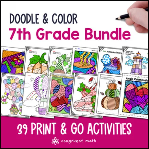 Thumbnail for BACK TO SCHOOL | 7th Grade Doodle Math BUNDLE | Twist on Color by Number