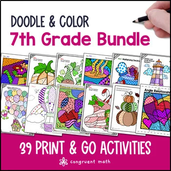 7th Grade Doodle Math BUNDLE | Twist on Color by Number Worksheets ...