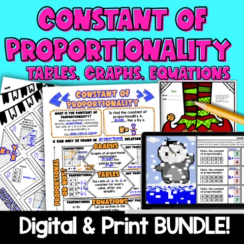 Thumbnail for Constant of Proportionality BUNDLE — Notes, Applications, Pixel Art, Doodle Math