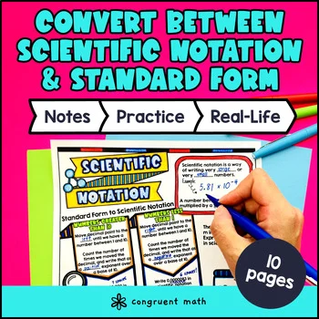 Thumbnail for Scientific Notation & Standard Form Guided Notes with Doodles | 8th Grade CCSS