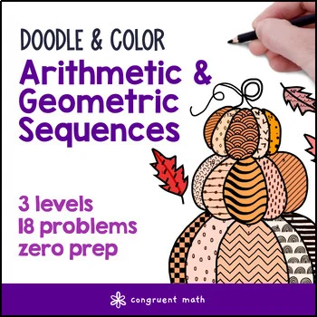 Thumbnail for Arithmetic & Geometric Sequences | Doodle Math: Twist Color by Number Worksheet