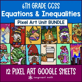 Thumbnail for Equations & Inequalities Pixel Art Unit BUNDLE | 6th Grade CCSS