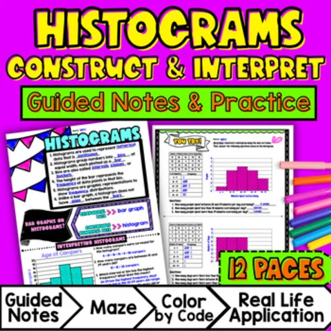 Thumbnail for Histograms Guided Notes w/ Doodles | Numerical Data | Data & Statistics Sketch