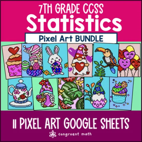 Thumbnail for 7th Grade Statistics Digital Pixel Art BUNDLE | Population Inferences, Center,