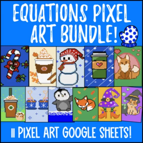 Thumbnail for Equations Digital Pixel Art BUNDLE | 7th Grade Math