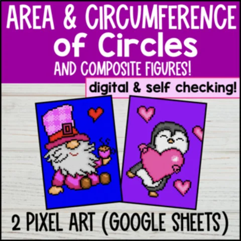 Thumbnail for Area and Circumference of Circles Composite Figures â€” 2 Pixel Art Google Sheets