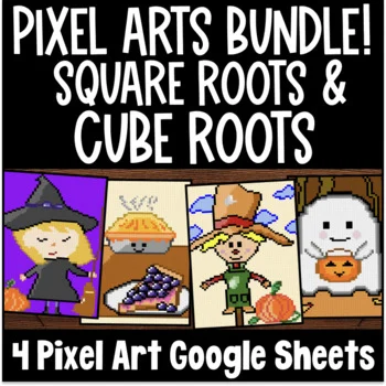 Thumbnail for Square & Cube Roots Pixel Art BUNDLE | Perfect Squares & Cubes | Thanksgiving