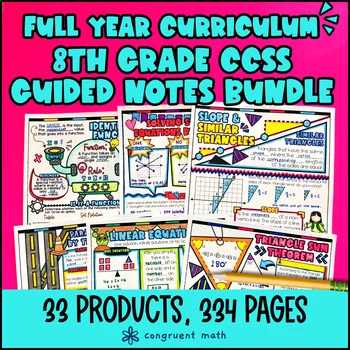 Thumbnail for 8th Grade Math Full-Year Guided Notes BUNDLE 8th Grade CCSS Sketch Notes Lessons