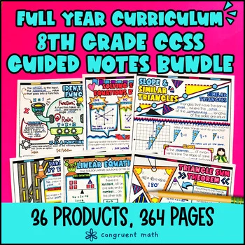 Thumbnail for 8th Grade Math Full-Year Guided Notes Back to School CCSS Lesson with Doodles