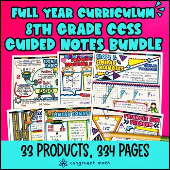 Thumbnail for 8th Grade Math Full-Year Guided Notes BUNDLE CCSS Sketch Notes with Doodles