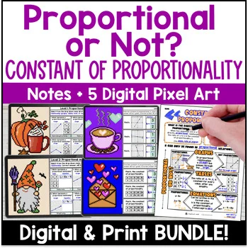Thumbnail for Proportional Relationship Constant of Proportionality | Guided Notes & Pixel Art