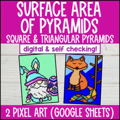 Thumbnail for Surface Area of Pyramids Digital Pixel Art | 3D Nets | Square Triangular Pyramid