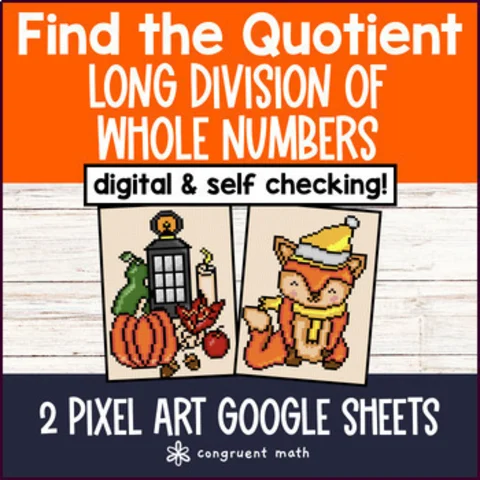 Thumbnail for Long Division of Whole Numbers Digital Pixel Art | Quotient | Google Sheets