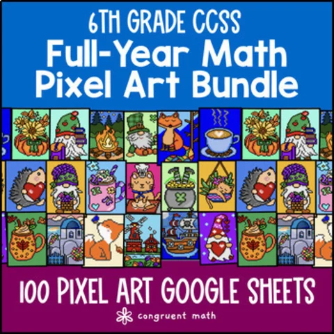 Thumbnail for 6th Grade Math Full-Year Digital Pixel Art BUNDLE | Google Sheets | Sub Plans