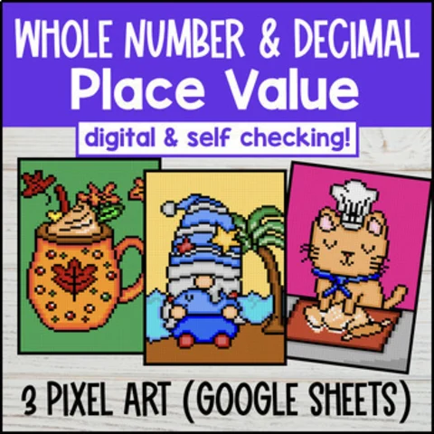 Thumbnail for Whole Number and Decimal Place Value Digital Pixel Art | Google Sheets