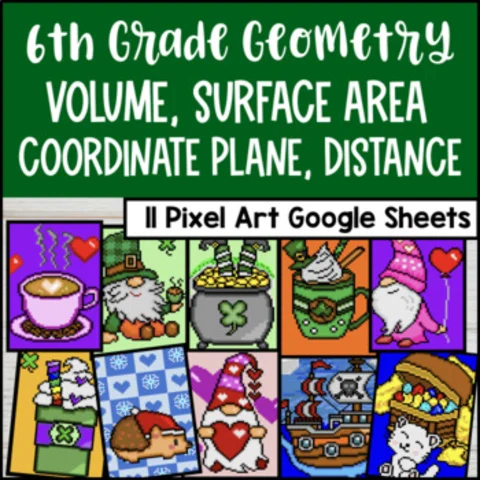 Thumbnail for 6th Grade Geometry Volume Surface Area Graphing Pixel Art BUNDLE â€” Google Sheets