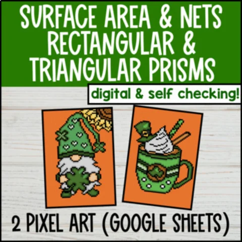 Thumbnail for [St. Patrick's Day] Surface Area Nets Rectangular Triangular Prisms — Pixel Art
