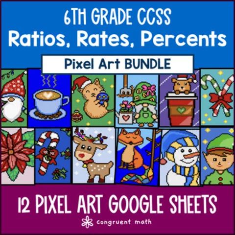 Thumbnail for 6th Grade Ratios, Rates & Percents Digital Pixel Art BUNDLE