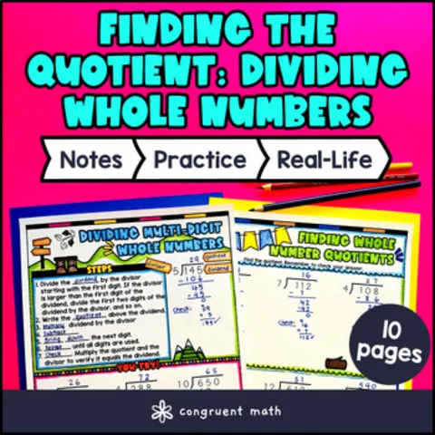 Thumbnail for Dividing Whole Numbers by Whole Number Guided Notes w Doodles | Quotients