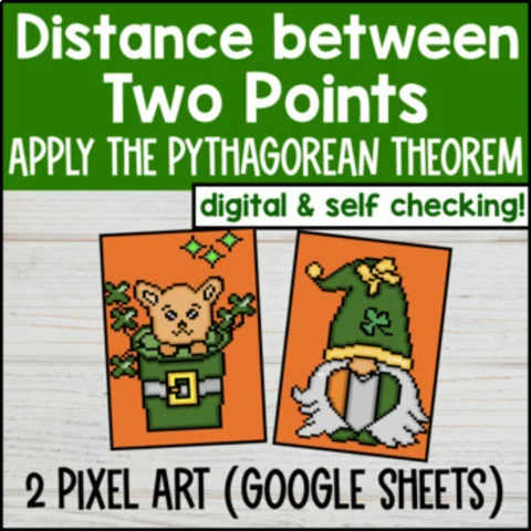 Thumbnail for Distance on the Coordinate Plane Pixel Art Pythagorean Theorem St. Patrick's Day