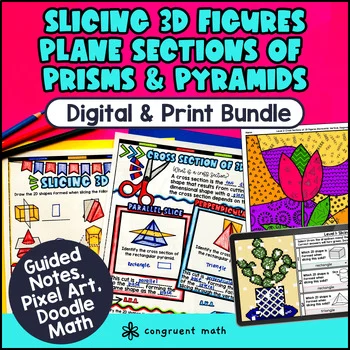 Thumbnail for Slicing 3D Figures | Plane Sections | Guided Notes, Pixel Art, Doodle Worksheets