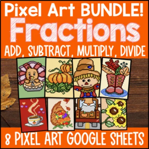 Thumbnail for Fraction Operations Pixel Art BUNDLE | Google Sheets |  Fall & Halloween
