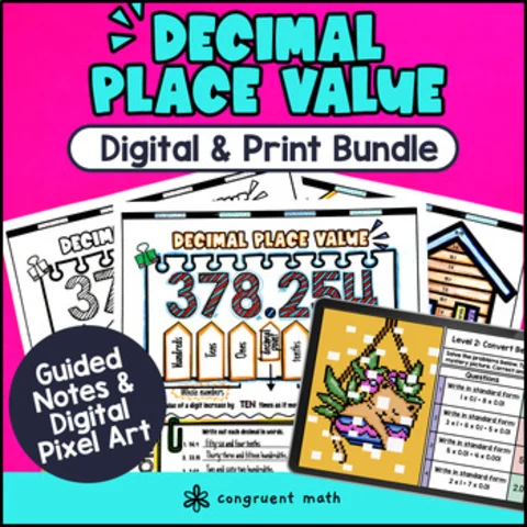Thumbnail for Decimal Place Value Chart Digital & Print Bundle | Guided Notes Pixel Art