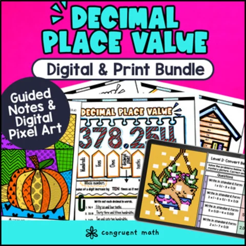 Thumbnail for Decimal Place Value Chart Digital & Print Bundle | Guided Notes Pixel Art