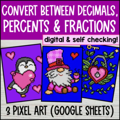 Thumbnail for Converting Fractions, Decimals, and Percents Equivalent — 3 Pixel Art